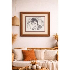 VTG Cecil Highley Louisville KY Elvis Presley Signed Framed Wall Art 80's 16x13"